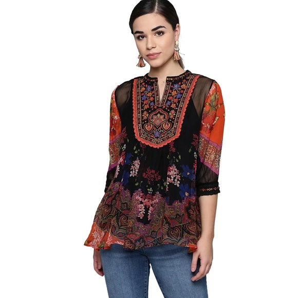 Soft Surroundings Black and Red Embroidered Blouse - Picture 1 of 8